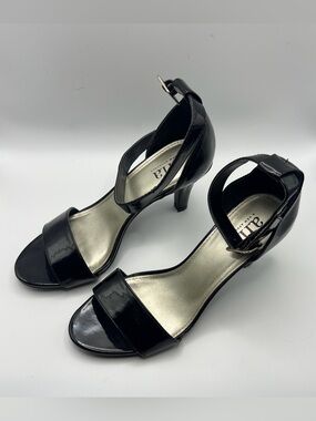 a.n.a Black Patent Open-Toe Ankle Strap Heels